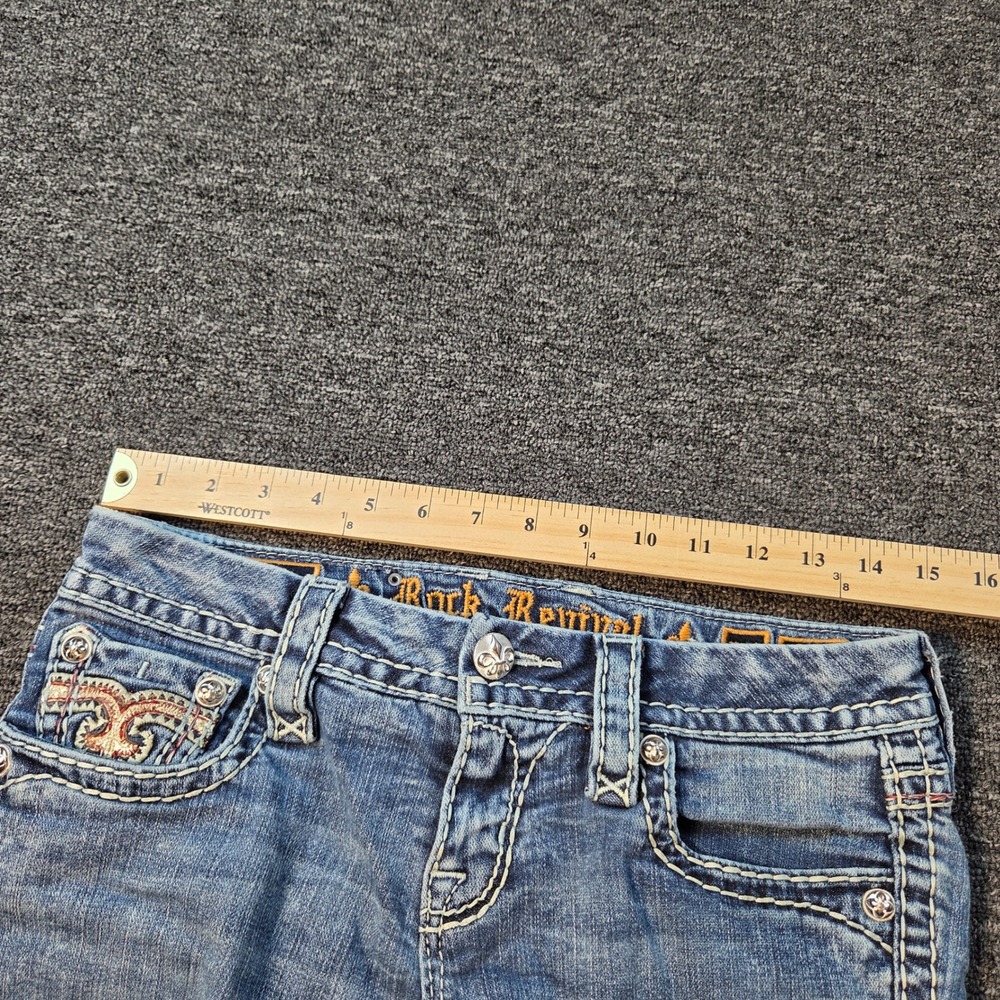 Rock Revival Luiza Denim Shorts Womens 27‎ Blue Embellished Cut Off Y2K EP9127C - Picture 6 of 11